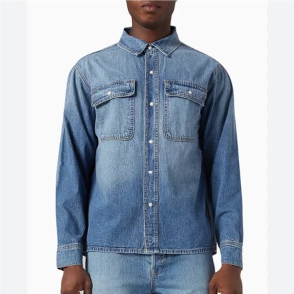 Madhappy Blue Button-down Work Shirt in Denim Button-Up Shirt pearl like snaps - Picture 1 of 4